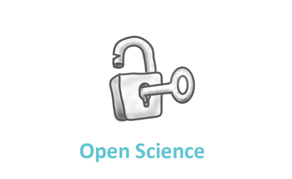 An opened lock with the words "Open Science" written below