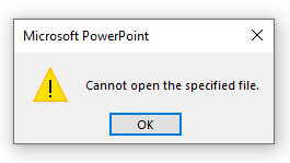 An error message from Microsoft PowerPoint